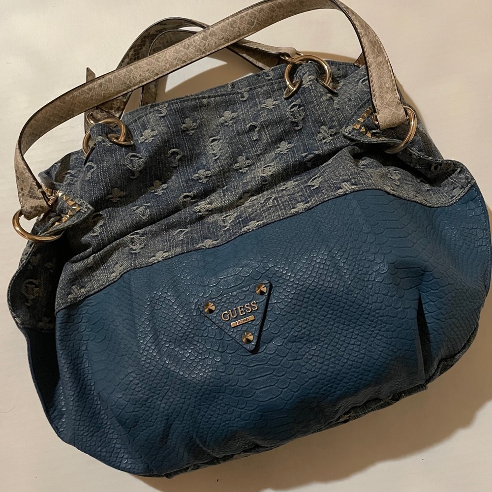 Guess Dylan Denim Satchel Bag